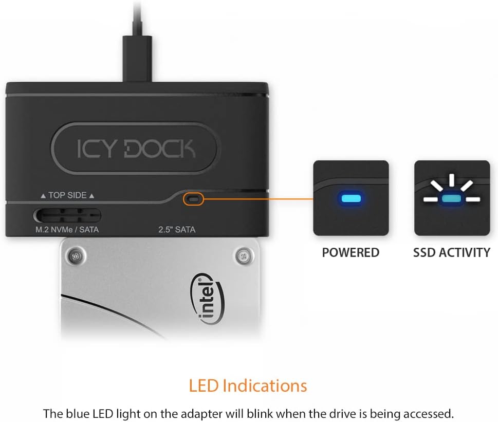 ICY DOCK USB 3.2 Gen 2 10Gbps to 2.5" SATA SSD/HDD & M.2 NVMe/SATA SSD External Reader Adapter | EZ-Adapter MB104U-1SMB