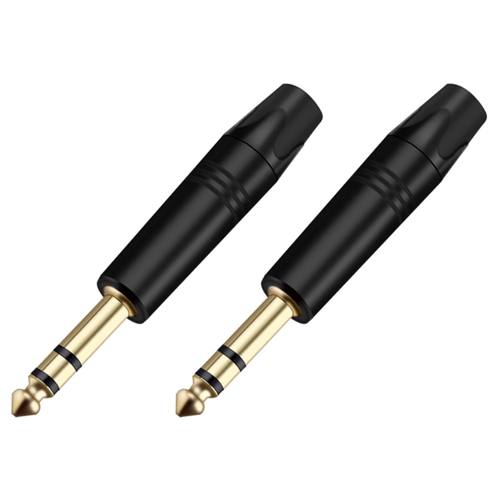 2 szt. Jack 6,35 mm 3-biegunowe męskie złącze wtykowe stereo aluminiowa rura mosiężna 1/4 cala wtyczka mikrofonowa złącze kabla audio (czarne)