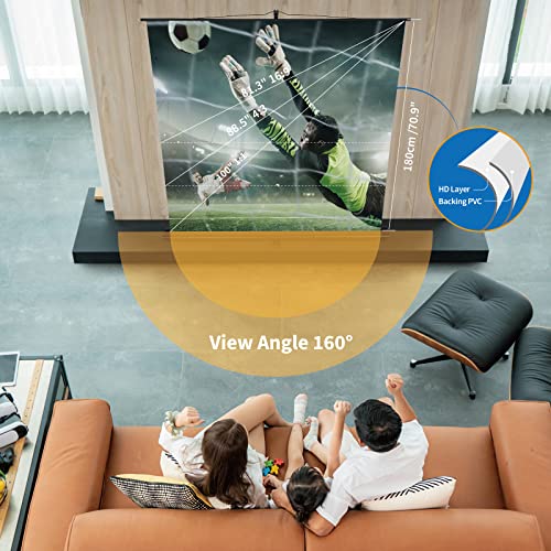 Hochziehbare Beamer Leinwand mit Ständer, Tragbar Projektion Leinwand, Größe verfügbar von 81,3 Zoll/16:9, 88,5 Zoll/4:3 bis 100 Zoll/1:1, 4K, Kompaktes Design, Ideal für Heimkino, Innen-/Außenfilme.