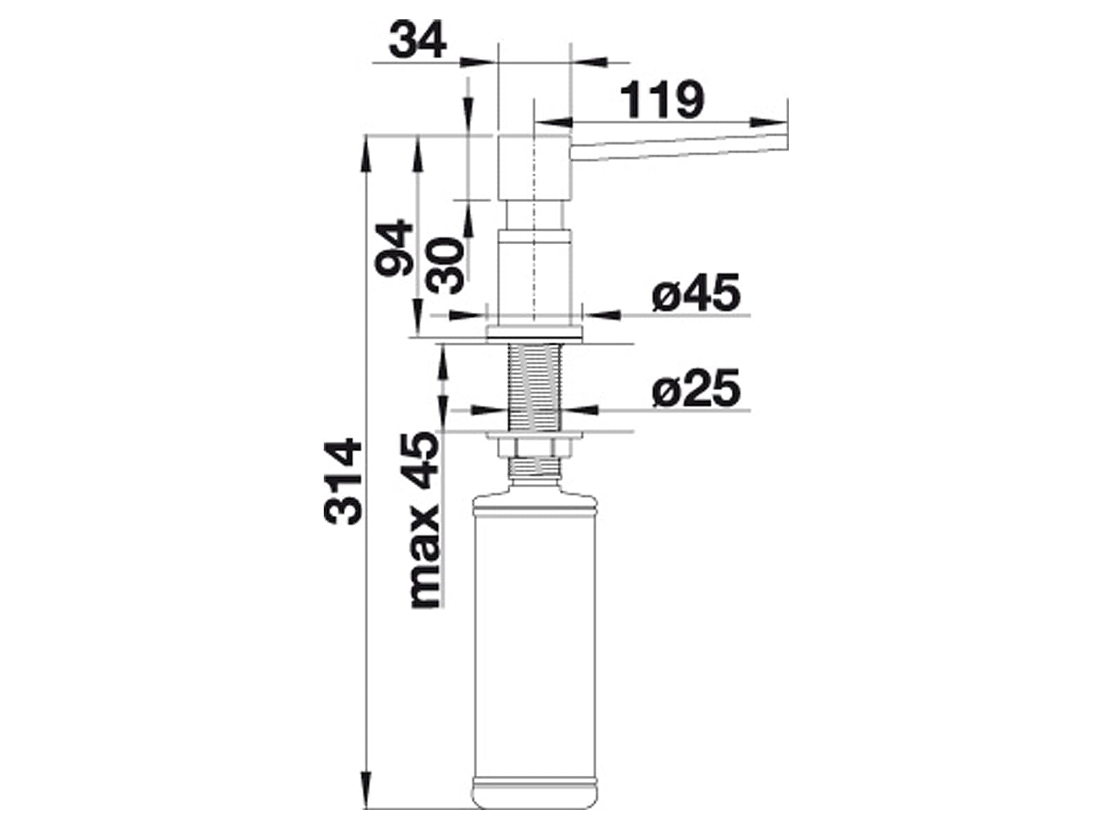BLANCO Distributeur de liquide vaisselle LATO en argent/chromé - Compatible avec tous les robinets de cuisine Blanco - Facile à remplir par le haut - Distributeur de savon - Trou de 35 mm - Contenu