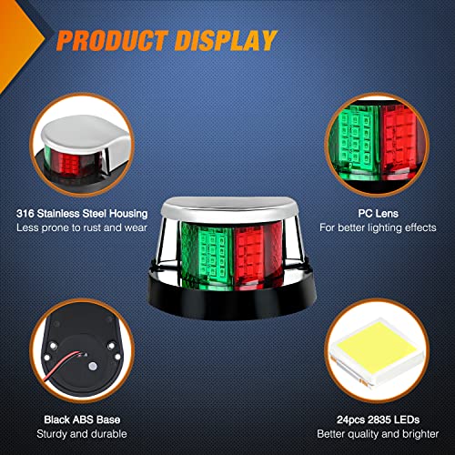 Image of Nilight Marine Boat Navigation Light 24LED Red Green LED Port Starboard Signals Bow Lights 12V Waterproof for Skeeter Yacht Pontoon Speedboat Sailboats Fishing Boats