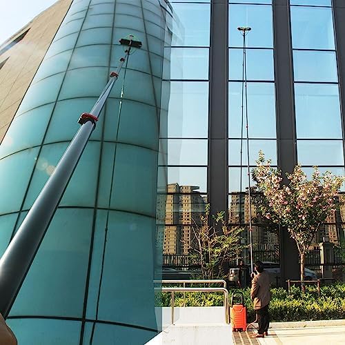 Window Cleaning Pole 13 36ft Extendable Window Cleaning Kit Window Cleaning Pole Steel Buckle Fixing,with 20m Water Supply Hose 30cm Water Hole Large Brush Head Roof Cleaning Tools