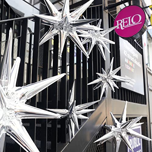 Image of PartyWoo Metallic Silver Star Spike Foil Helium Balloons 6pcs (Pack of 2)