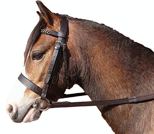 Sheldon Quality Leather Hunter Bridle With Plaited Browband and Rubber Reins (Black, Cob)