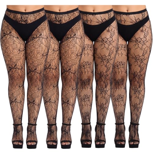 Image of URATOT 4 Pairs Plus Size Fishnet Cross Mesh Tights Sexy Fishnets Pantyhose Stockings Thigh High Stockings