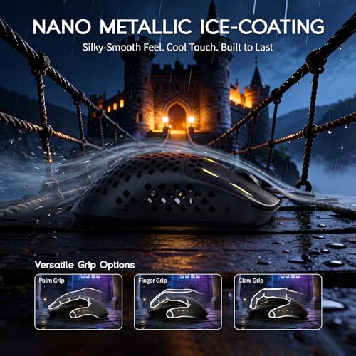MAMBASNAKE M2 Bezprzewodowa Myszka Gamingowa z Włókna Węglowego, 41g Ultra Lekka, 40000 DPI, Sensor PAW3395PRO, BK52820, PTFE Feet, Powłoka Ice-Feel, BT/2.4G/Przewodowa, Czarny