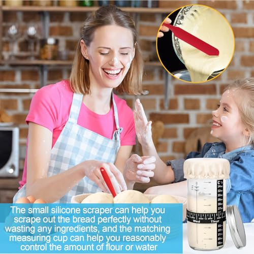 beginnenSauerteig Starter Set – Glas Fermentiergefäß 1 Set (17 cm×8 cm), inkl. Mixer, Pinsel, Messbecher, Thermopapier, Datumsaufkleber, Deckel & Stoffhauben – perfekt für Brotback‑ und Gärs