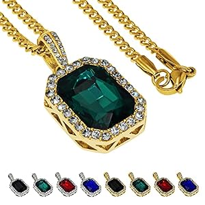 Hip Hop Necklace Iced Out Crystal Pendant Jewelry Gemstone Zirconia with Stainless Steel Cuban Chain Silver/Gold Plated for Men Women