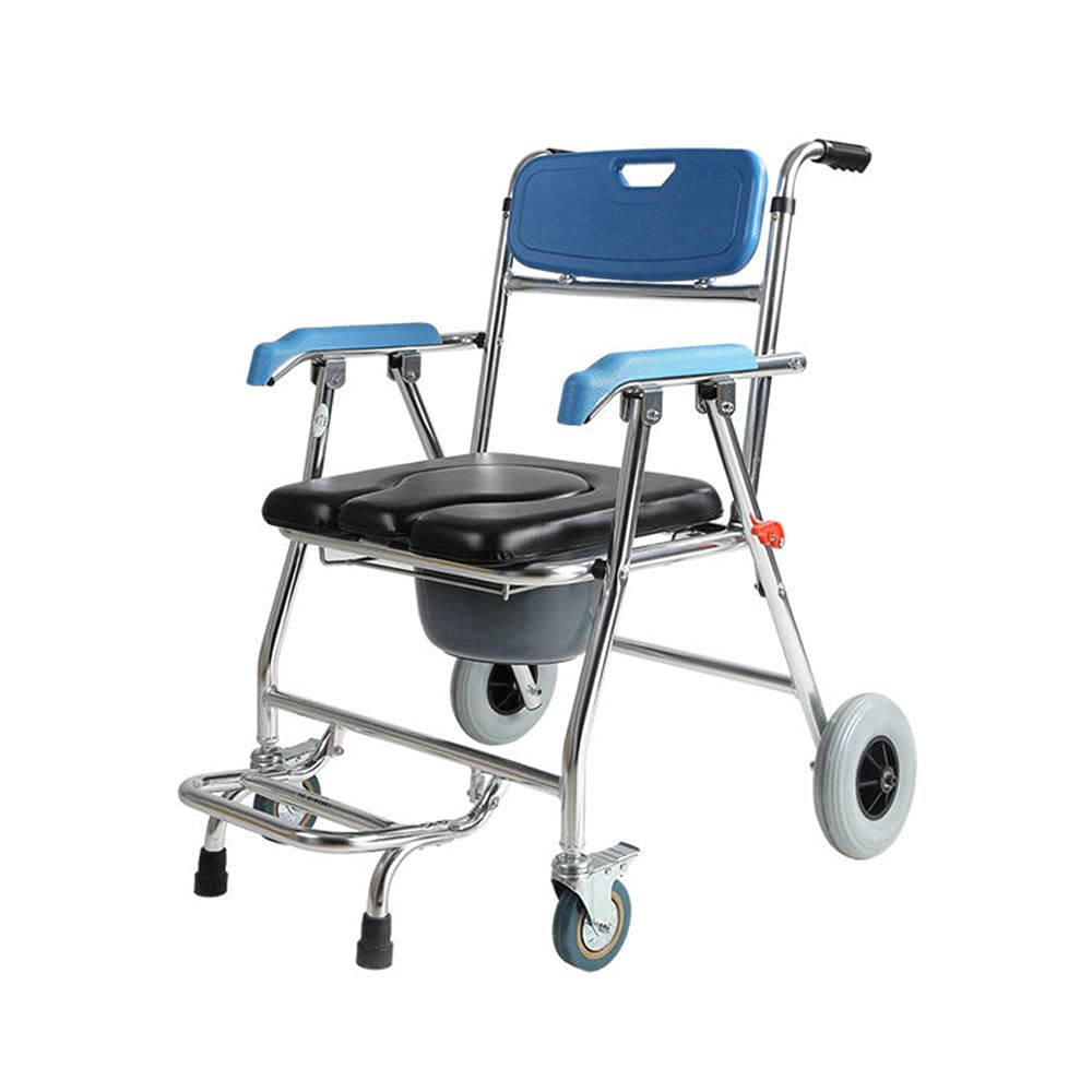 BHGFYXBS Commode Chair 4 In 1 Portable Commode Mobile Chair Toilet Chair Seat Wheelchair Shower Transport Chair Bathroom Toilet Stool-Blue,