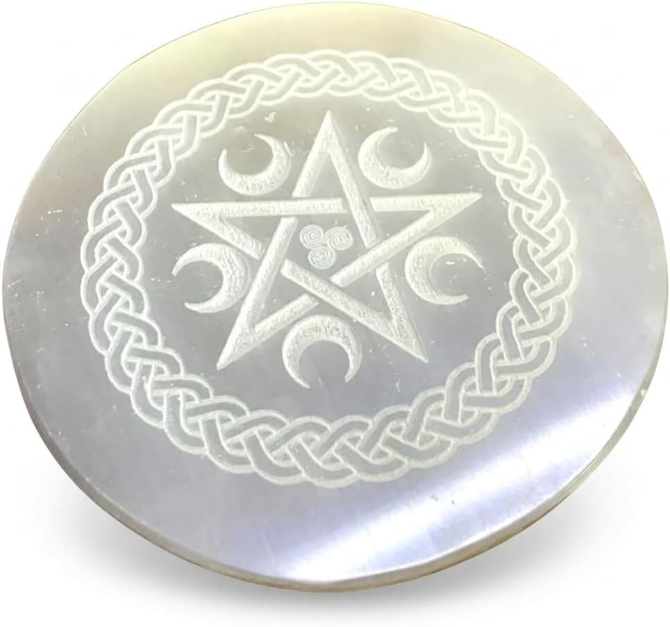 3" Selenite Round Etched Charging Reiki Plate Crystal Healing Wellness Gift Handcrafted Positive Energy