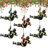 Feuerwehrmann Weihnachten Deko 6 Stück, Weihnachtsbaum Feuerwehrmann Acryl Ornamente, Feuerwehrmann Ornamente Zum Aufhängen, Weihnachtsdekoration Zum Aufhängen für Baum, Wandfenster