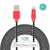 [apple cable MFI Certified ] iDaye 3 M/10 ft Lightning 8 pin to USB Sync Cable Apple Charging Cord for iPhone 6s Plus/6s/6/6 plus/5/5s ,iPad Air and Mini ,iPod (Red&black)