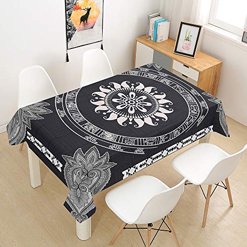 Nappe rectangulaire mandala lavable et couverture table grise - 2