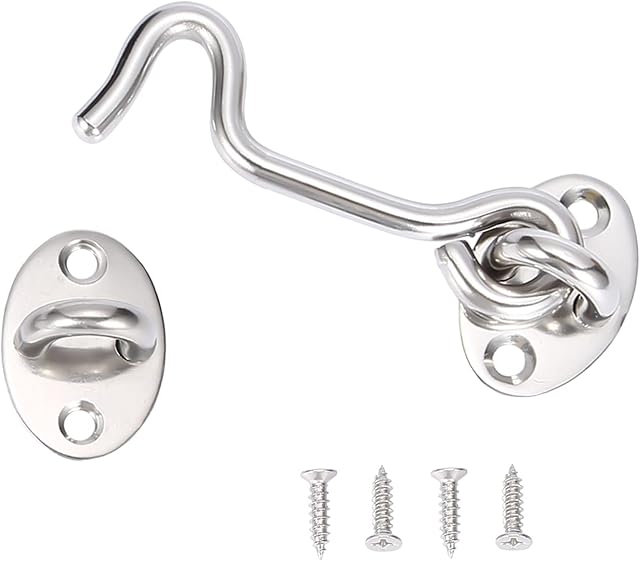 3 Inch Cabin Hook,Stainless Steel Hook and Eye Latch,Gate Hook Lock,Barn Door Swivel Window Hook Lock with Mounting Screws for Shed Gate or Garage Door(1 pcs)