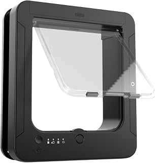 Dog Door - Electronic 4-Way Locking Pet Gate With Remote Control And 2 Sensor Collars | Flap Opening Cat Gate | for Indoor Doorway Wall Patio Balcony Hallway Apartment Garage | Ingångskontroll Kattdörr För Inomhus Utomhus Dörröppning Patio Balkong Hall Lägenhet