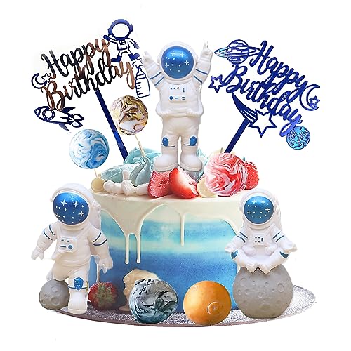 Gfamous 10 Pièces Toppers Cupcake Espace Décoration de Gâteau,Astronaute Deco Anniversaire,Décorations de Gâteau Astronaute,Espace Gâteau Topper,pour Fête à Thème Parti Décoration（or）