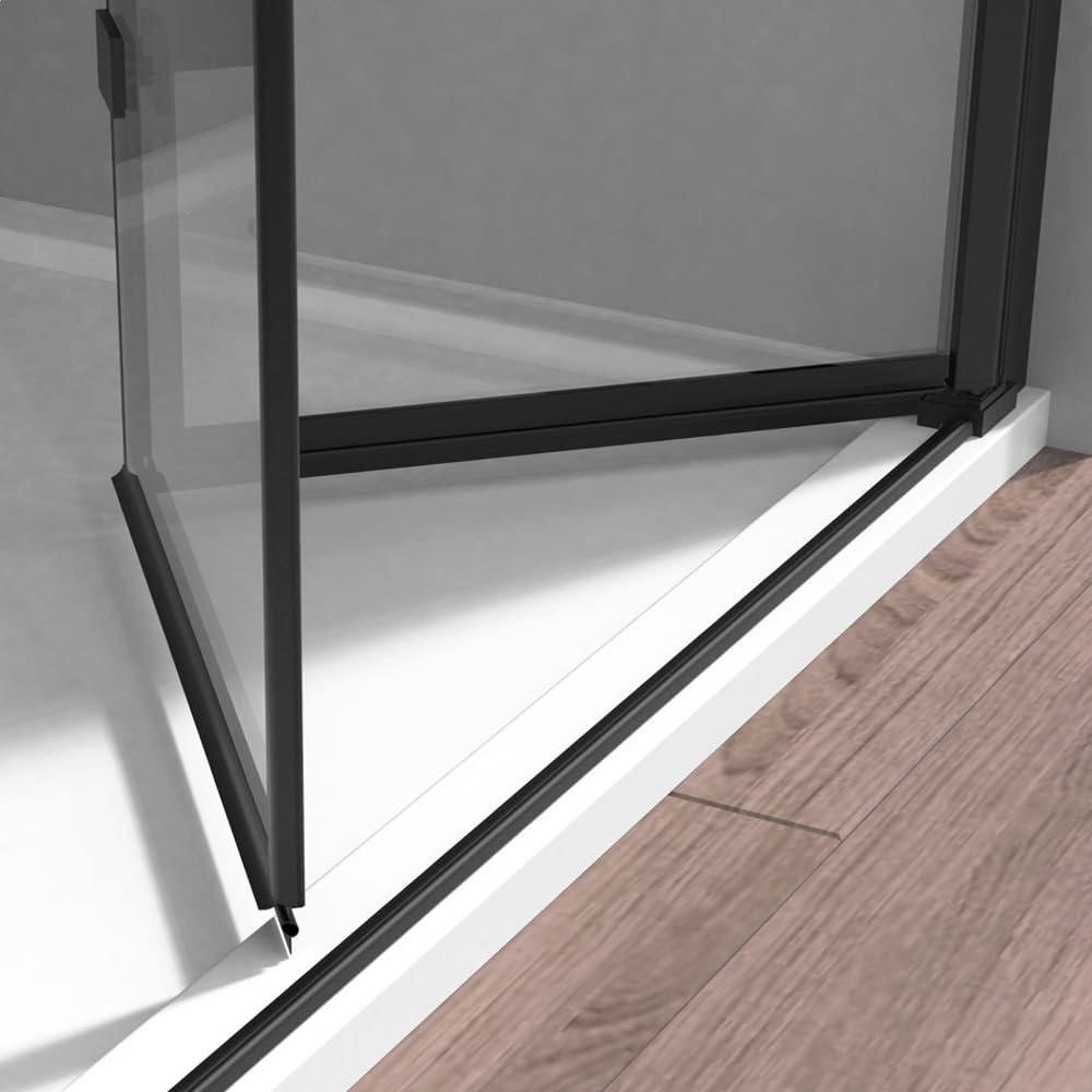 Box Doccia Angolare 70x80 Con Doppia Porta A Soffietto In Vetro Temperato Trasparente E Profili Nero Opaco - Linea Neos - H 195 Cm E Spessore 6 Mm