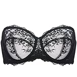 DOBREVA Women's Lace Strapless Bra See Through Unlined Sheer Convertible Underwire Plus Size Bras Black 34C