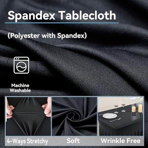 Image of 2 pk Black Spandex Tablecloth 4ft with Ruffled Table Skirt,Wrinkle Free High Stretch Fitted Tablecloths for 4 Foot Rectangle Tables, Elastic Spandex Table Covers 6ft for Parties Wedding Banquet