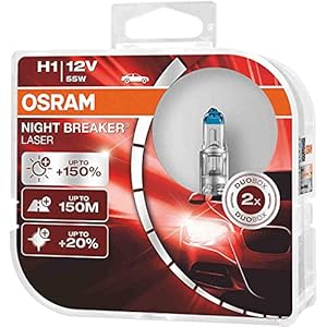 OSRAM NIGHT BREAKER LASER H1, +150% more brightness, halogen headlight lamp, 64150NL-HCB, 12V, duo box (2 lamps)