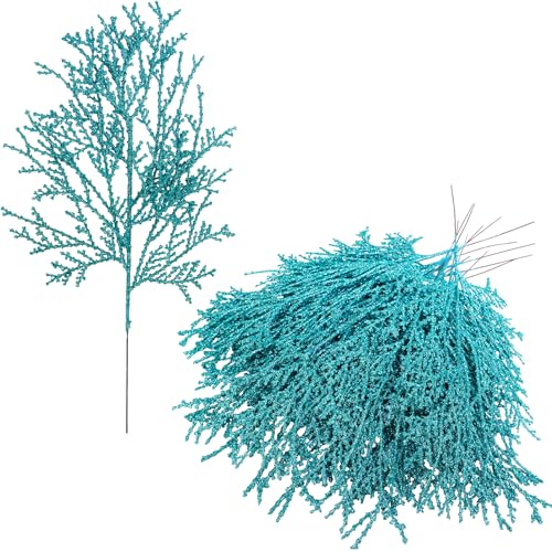Winlyn 15 Pcs Teal Glitter Artificial Cedar Picks...