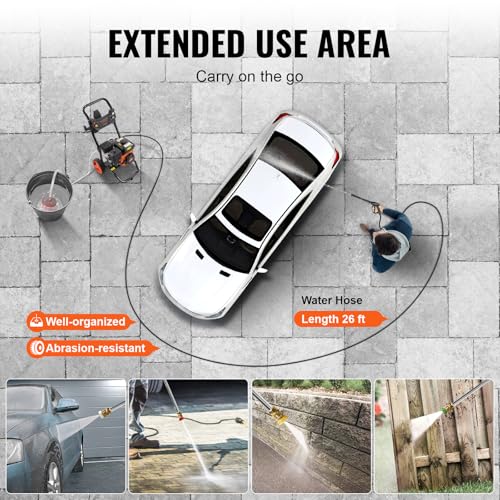 VEVOR Gashogedrukreiniger, 3400 PSI 2,6 GPM, hogedrukreiniger op gas 10l/min met aluminium pomp, spuitpistool en verlengstang, 5 spuitmondenset, voor auto's, hekken, huizen, opritten, terrassen, - Afbeelding 6