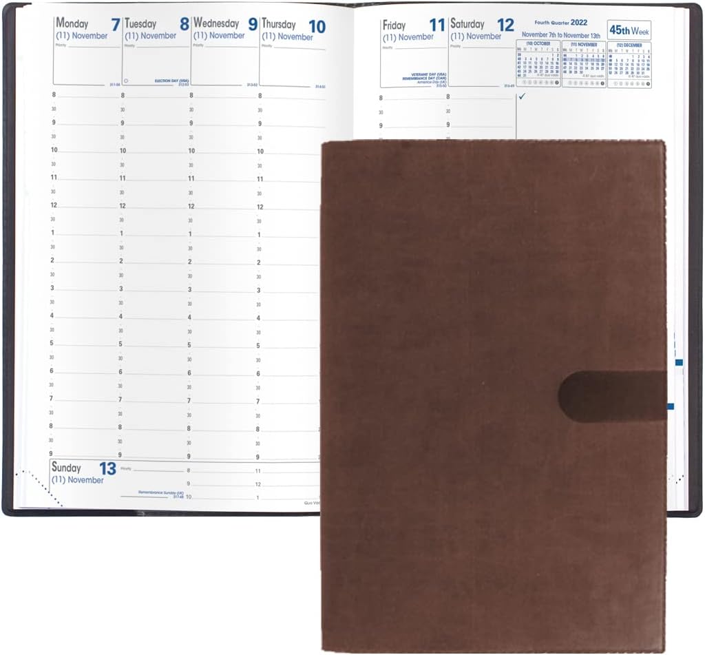 Quo Vadis 2023 Minister - Weekly/Monthly Planner - 13 Months, Dec. to Dec. - 6 1/4 x 9 3/8" - Smooth Faux Suede Texas Chocolate Cover- Time Management Appointment Organizer