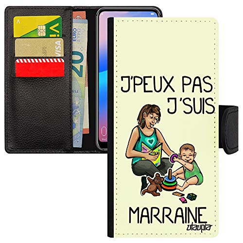 Coque Samsung A71 simili cuir blanc antichoc avec protection intégrale humour marraine