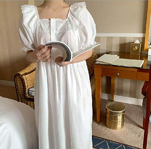 HUANSUN Sweet Student Sleepwear Sleepshirt Verano de Manga Corta Camisones de algodón Mujeres Vestido Largo Suelto de Noche Ropa de Dormir Femenina, Blanco, XL