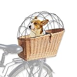 Wiklibox Natural Wicker Dog Bike Basket - 100% Organic Rattan Pet Carrier with Protective Grille - Eco Friendly Design - Soft Cotton Cushion & Mounting Bracket for Secure Bicycle Rear Luggage Rack