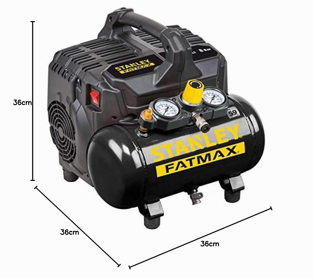 Stanley FATMAX Compressor DST 101/8/6 FMXCM00 - Compresor De Aire Portatil - Compresor Aire Coche 8 Bar - 6L - 105 L/Min - Sin Aceite - Silencioso - IP43-1450 Rpm - Negro/Amarillo