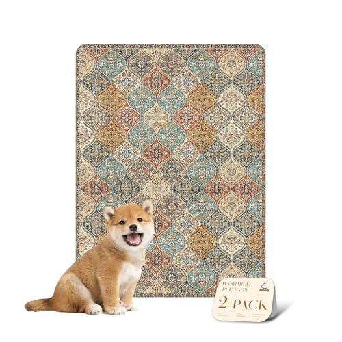 nunubaby Washable Pee Pads for Dogs, Stylish, Non-Slip and Leak-Proof Pee Mat. ultra-absorbent Reusable potty pad for Crates and Floors.(Cream/Multi, 18
