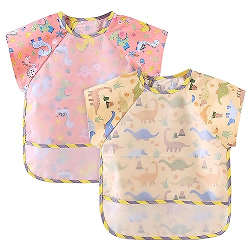 Jadin Baberos Bebe Impermeables, 2 Babero Blw Ajustables con Velcro, Baberos Impermeables Bebe, Babetes Unisex, Babero Impermeable Bebe para Bebes de 0 Hasta 36 Meses, Babero Bebe para Alimentar