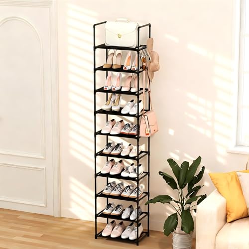 Shoe Rack, 10 Tier Tall Shoe Storage Organizer for Closet Entryway, 20-24 Pairs Narrow Metal Shoe Stand Shelf Holder Space Saving(Black) - Image 3
