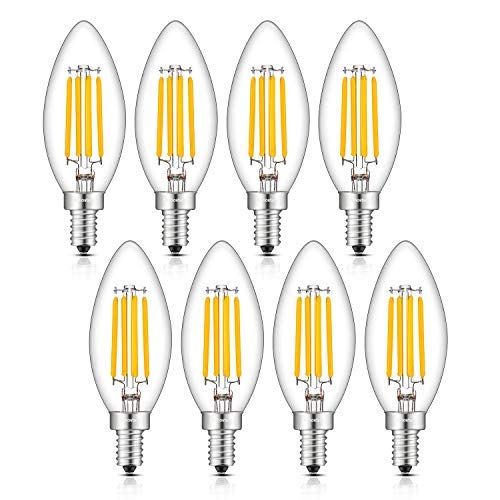 Lot de 8 ampoules à filament LED E12 4 W Blanc chaud 2700 K 400 lumens Base de chandelier non compatible avec variateur d'intensité