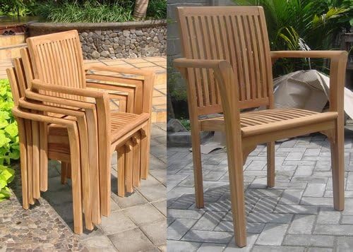 New 9 Pc Luxurious Grade-A Teak Dining Set - 94" Rectangle Table and 8 Lua Stacking Arm Chairs #WHDSLUd