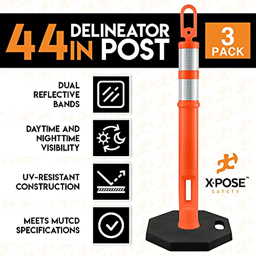 Image of Xpose Safety 45 inch Orange Delineator Posts with Base, 3-Pack