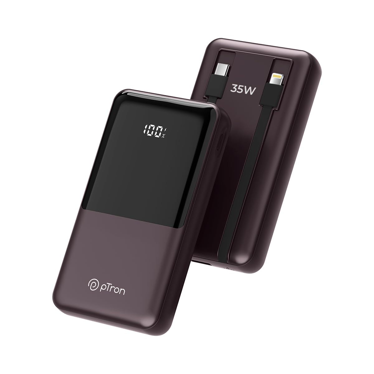 pTron Dynamo Bolt 20000mAh 35W Super Fast Charging, USB Type-C Input Power Bank Compatible with QC3.0/PD3.0 (Power Delivery),Built-in Charging Cables,4 Charging Outputs,Type-C Input/Output Port(Brown)-picture-37