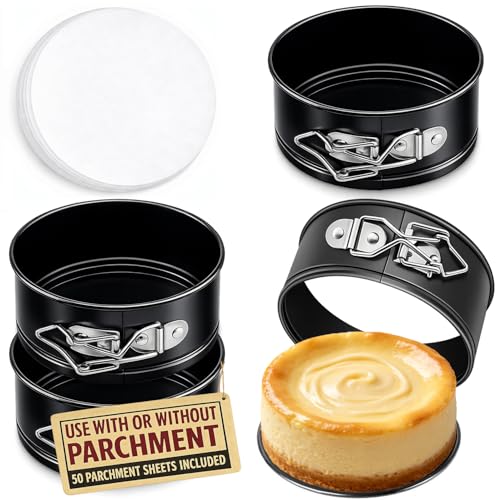 4 Pack Small Springform Cheesecakes Pan 4 Inch Mini 50Pcs Parchment Paper