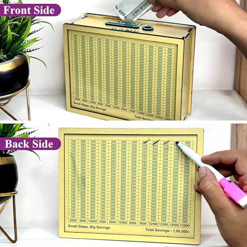 Image of Sketchfab Money Saving Box for Adult 100000, Modern Wooden with Savings Tracker Bank Kids, Smart Piggy Bank, Box, Coin Box,Gullak Saver,Piggy Rs100000 Home Deal Gift Man, Women (Travel)