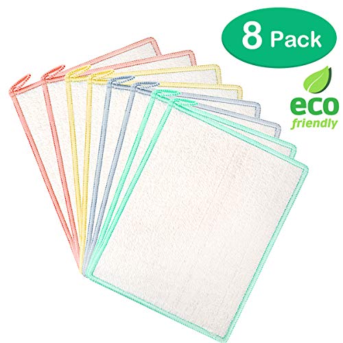TRILINK 100% Wood Fiber Dish Cloths, 8-Pack, 20 x 25 cm - Eco-Friendly Kitchen Washing Towels, Cleaning Cloth & Dish Rags, Hanging Double-Sided Absorbent Rag
