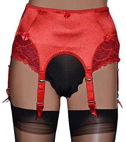 Porte-jarretelles 6 bretelles en satin rouge avec clips en métal - Rouge - Small Cover