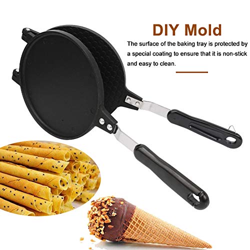 Waffle Cone Maker, Waffle Irons Mold Nonstick Coating Surface Baking Pan, Multifunctional Double Sided Pancake Maker Crisp Omelet Pan Ice Cream Maker Machine Egg Roll Mold #TOP1