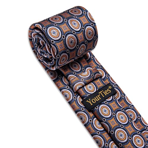 Image of YourTies Silk Paisley Floral Tie and Pocket Square Cufflinks with Lapel Pin Sets for Men 5PC Wedding Party