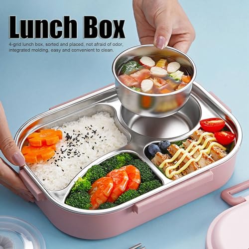 Pudełko na Lunch ze Stali Nierdzewnej, Przenośne Pudełko na Drugie śniadanie z 4 Siatkami i miską na zupę Pojemnik do Przechowywania żywności do Pracy (Pudełko śniadaniowe