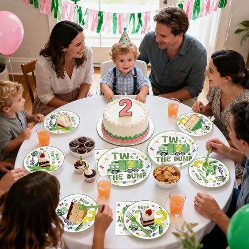 96Pcs Trash Truck 2nd Birthday Party Decoration Green Garbage Truck Plates and Napkins Two The Dump Tableware Set for 2 Years Old Kids Boys Recycling Rubbish Trucks Birthday Party Supplies Serves 24 by Greencian - Used condition - Image 6