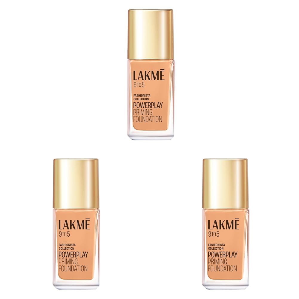 LAKMÉ Powerplay Priming Foundation Liquid, Natural, Flawless Finish, Medium To Full Coverage, Built in Primer, Long Lasting, SPF 20, Warm Natural, 25ml (Pack of 3)-image-44
