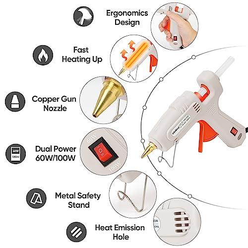 Image of ROMECH Full Size Hot Glue Gun with 60 /100W Dual Power and 21 Hot Glue Sticks (7 /16 inch), Fast Preheating Heavy Duty Industrial Gluegun with Storage Case for Crafting, DIY and Repairs (White)