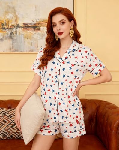 Image of VKEGNIO Womens Pajamas Set Short Sleeve Button-Down 2 Piece PJ Set Lounge Sleepwear Cute Graphic Tees PJ Set