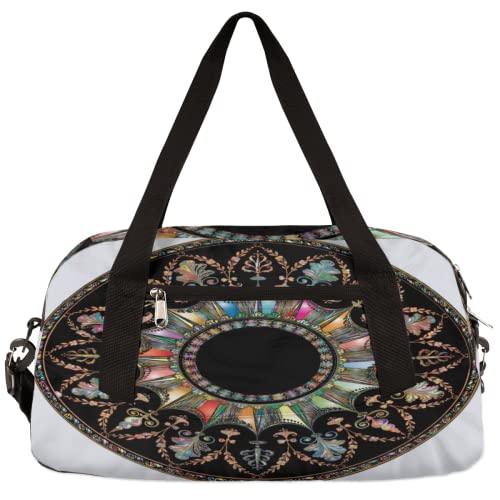 Bolsa de gimnasio Mandala para niñas y niños, bolsa de lona ligera bohemia para niños impermeable, pequeña durante la noche de fin de semana bolsa de viaje de baile, Mandala, 18.4L x 7.8W x 9.4